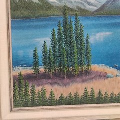 William Tompkins Mountain Landscape w/Lake Oil On Canvas Painting 21X25