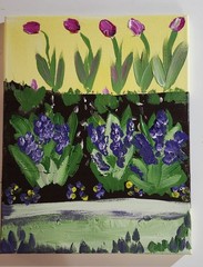 Spring Tulip Garden Painting 11×14 Original Acrylic Floral Art Hyacinth Pansies