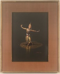 Painting of an oriental dancer performing in eloborate costume. Signed Chai Ying