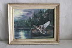 ANTIQUE FOLK ART OIL PAINTING BOARD COUNTRY LANDSCAPE HOUSE PEOPLE WINTER SNOW