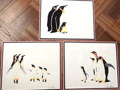 Lot 3 Original Watercolors Penguins Signed by Artist Guerrero Ready to Frame