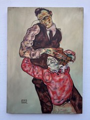 EGON SCHIELE OIL ON CANVAS PAINTING Signed And Stamped Vtg Art 20 x 28 inches