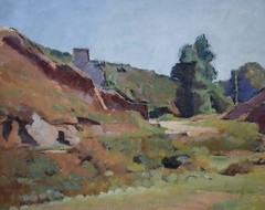 1930s French Brittany Farm Landscape Oil Painting Signed Bertrand Py Salon Paris