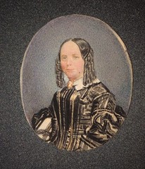 Miniature Portrait Lady Hand Painted Civil War Period Brooch Victorian Brooch