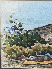 Signed Arthur E. Haddock (American, 1895-1980) Watercolor Art Landscape 1973