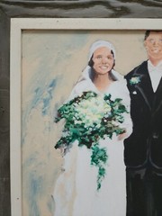 Vintage Oil On Canvas Of Just Married Couple