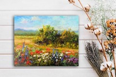 Rustic landscape Original Oil painting Field with trees Country Road 4×5 nature