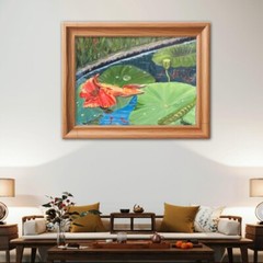 Oil painting falling flowers on lotus leaves on Canvas 1/2″ Thickness 12×16″