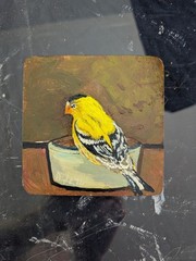 Original Artwork Miniature Oil Painting For Wall Or Mug Coaster, Goldfinch