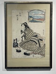 Antique ORIGINAL Keisai Eisen Ikeda Japanese Woodblock Print Framed Ukiyo-e RARE