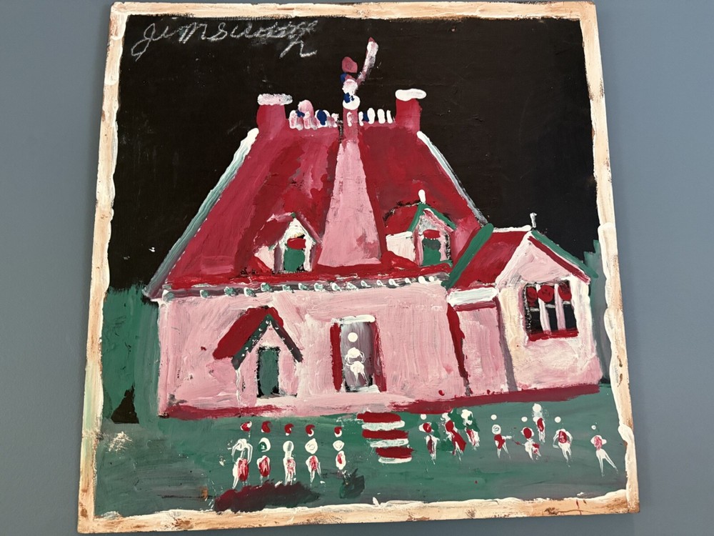 JIM SUDDUTH FOLK ART PAINTING Schoolhouse Mud Medium On Board – c. 1970’s