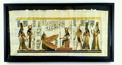 Egyptian Papyrus Paper Art Pharaoh Egypt Framed 17X8 Signed Mixed Media Pyramid