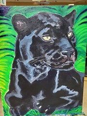 11×14 Acrylic Painting, Panther On Hard Board Canvas.