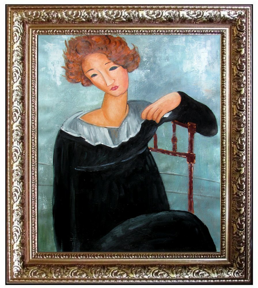 Framed Modigliani Woman with Red Hair Repro, Hand Painted Oil Painting 20x24in
