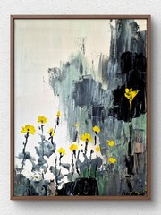 Original 12×16 Abstract Botanical Acrylic Painting Signed Neutral Wall Art B017