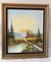 Bill Boswell Signed Oil Painting MCM Woodland Sunset Nature Landscape 25.5×29.5
