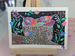 ACEO Original OOAK Baby Hummingbirds in Nest w/ Flowers Bird Painting Whimsical