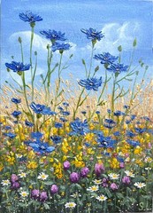 Summer ORIGINAL OIL PAINTING Village Landscape Field Wildflowers ART 5 x 7 in