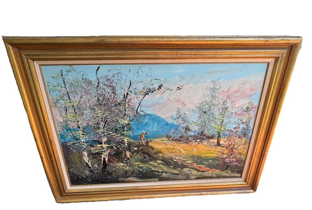 Morris Katz Signed Vintage Oil On Board Painting Flying Kite Beautiful 44×32 84’