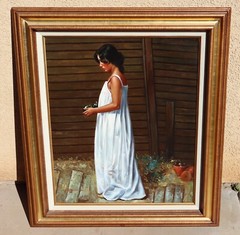 Artist Unidentified Pretty Woman in a White Gown Holding Peppers oil painting