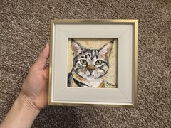 ORIGINAL OIL PAINTING TABBY CAT PORTRAIT SIGNED FRAMED 4×4