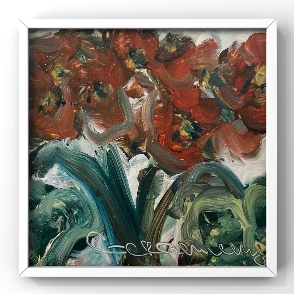 Red Geranium Flowers Art Original Oil Painting Framed Geraniums Artwork Floral