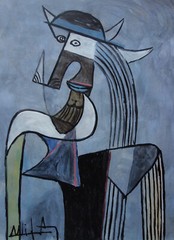 Fine unique Mexican American painting – Expressive portrait, signed Lam
