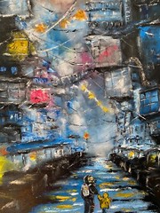 Cyberpunk Painting Cityscape Original Art Abstract Artwork City Wall Art Large