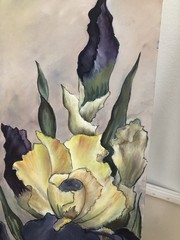 Purple & Yellow Flowers Iris Original Oil Artwork 24×12 Hand Painted Wall Art