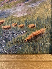 Antique Bluebonnet Oil Painting-Hill Country Landscape- Antique Frame