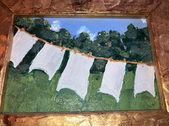 Original Signed oil painting7 x 5 in Gold Frame 91/2 x 11 1/2 Laundry Out to Dry