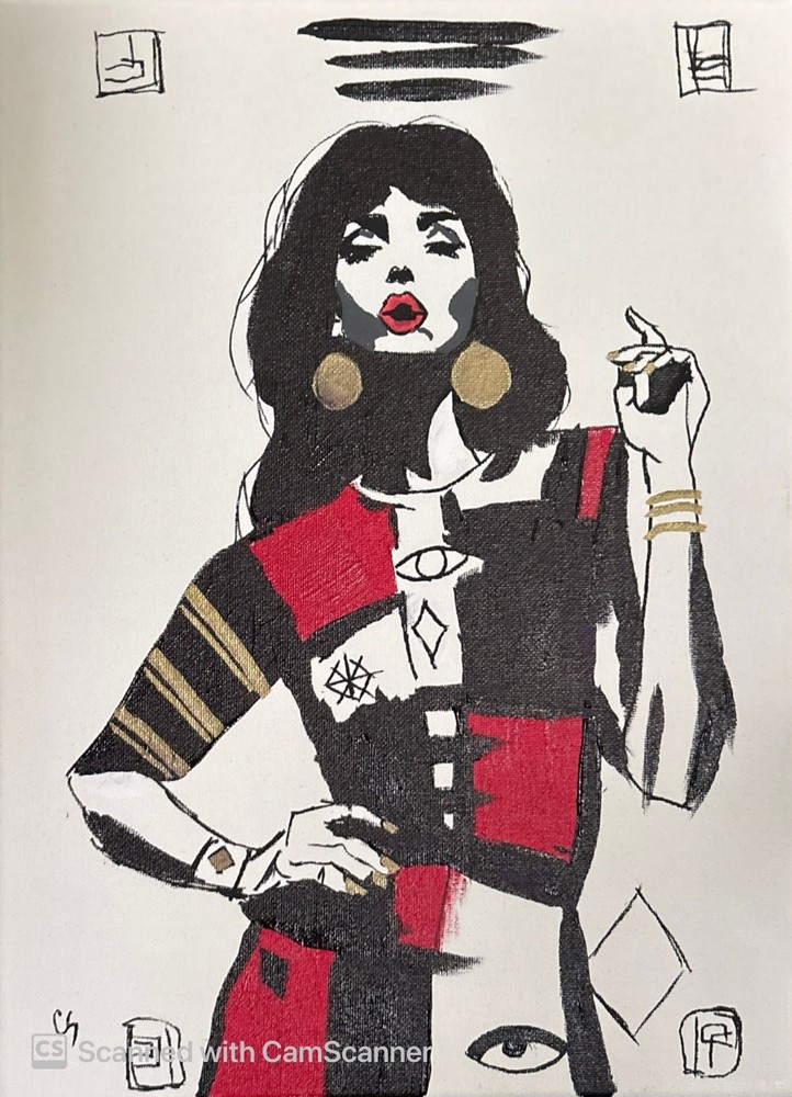 Jackie of Diamonds Original Acrylic Painting 11×14 Signed Canvas Art