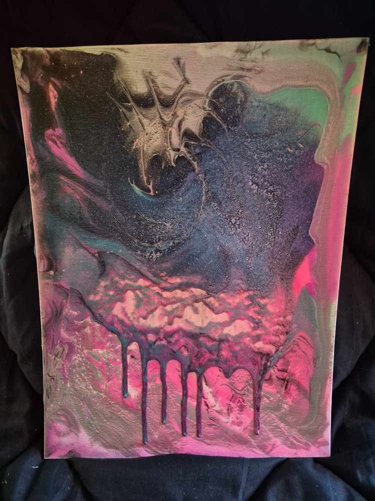 large textured pour paint acrylic on canvas multicolored melting colors