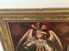 C’1890’s PERU OIL ON CANVAS Angel Arcabucero Cuzco School 27”x19″ (FRAMED 34X26)