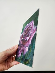 Framed Purple Rose Original Oil Painting 5×7 Signed OOAK Impressionist Floral