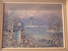 Original Oil Painting Woman by the River Landscape Pastel Palette Framed 20″x16″