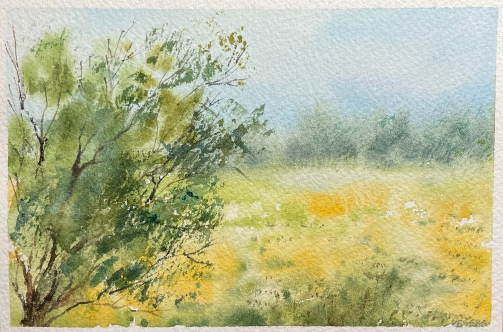 Original Watercolor Painting Landscape Nature Flowers Summer – 4×6 inches