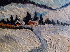 Antique Primitive Folk Art Winter Landscape Painting Signed J Dupre Oil on Board