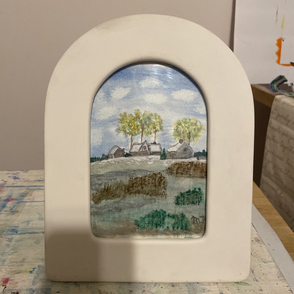 Framed Watercolor Landscape Painting – Countryside Scene On 100% cotton Paper