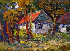 Oil Painting A Quiet Corner In The Village O. Ivanyuk Unframed Original nAAA3912