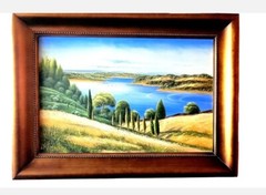 Tuscany Italy Lake Acrylic painting Canvas on wooden frame without frame.
