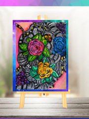 ACEO Art Whimsical Floral Colorful Artwork Miniature Doodle Drawing Print