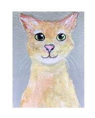 ACEO original Gouache Painting By Kenna Ginger Cat 2.5” X 3.5” Signed ATC