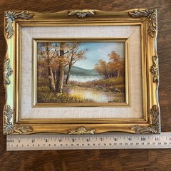 Phillip Cantrell Original Oil Painting Landscape Lake 5×7 Signed Gold Wood Frame