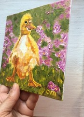 Duckling Painting Duck Original Art Bird Artwork Farm bird Oil Painting