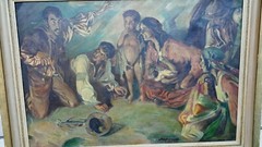 Large WPA style painting Romany traveler family framed signed Sam Sunshine 1933