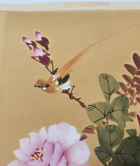 Vintage Asian Bird Painting Chinese Watercolor Art on Silk Signed 9″x12″