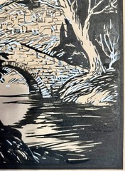 Vintage Gouache & Ink Painting Unsigned In The Style Of Birger Sandzén Landscape