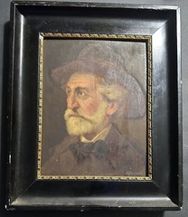 Antique 19thC Italian Oil Painting Portrait Giuseppe Verdi Composer Framed Art