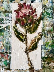 Protea African Flower Painting Framed • Afrohemian Decor • Afro Boho Art Series